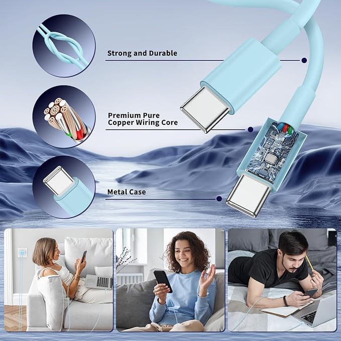 QZIIW iPhone 16 15 Pro Max Charger Fast Charging,45W Dual Port USB C Fast Charger Block [2-Pack] & Extra Long 60W 3/6/10/10FT USB C Cable - PD Quick Adapter 3.0 for iPhone 16 15/16 15Pro/16 15 Plus.