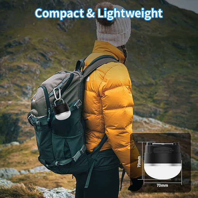 Rechargeable LED Camping Lantern 1000LM, TOHETO Portable Hanging Tent Light with RGB Color Changing, Magnetic Base, Waterproof Emergency Hanging Light for Hurricane, Power Outages, Home, Hiking -Black