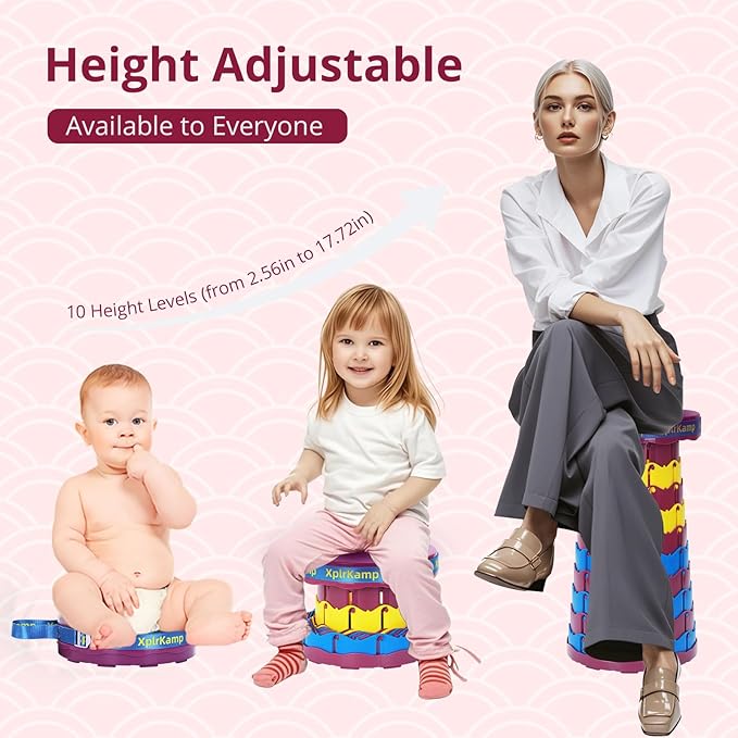 Retractable Folding Stool - Heavy Duty 400 lb Collapsible Portable Stool for Camping, Hiking, Fishing, Indoor/Outdoor with Non-Slip Base and Lightweight Design (Purple Yellow, 1-Pack)