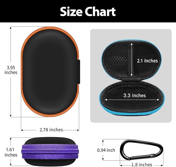 Oval Earbud Case Portable EVA Carrying Case Storage Bag Cell Phone Accessories Organizer with Carabiner for Earphone, Earbud, Earpieces, SD Memory Card, Camera Chips, Black1
