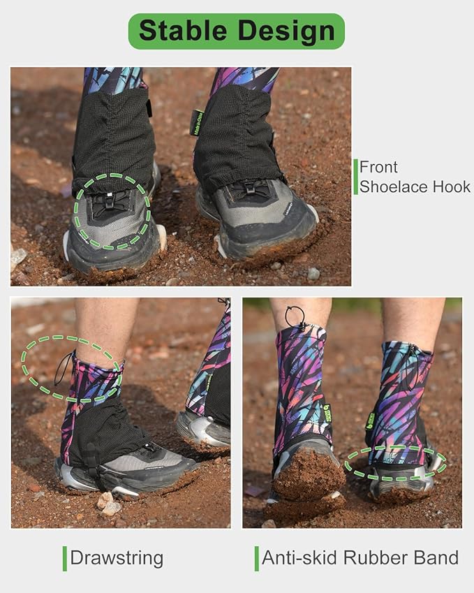 Trail Gaiters, Waterproof Low Shoe Protectors, Adjustable Boots Gators for Hiking & Running - Prevents Debris in Shoes