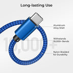 Basesailor for iPhone 17 16 Pro Max Charger Cord,USB to USB C Cable,Type C Charging Power Cord for Apple 17e 15 iPad 10 Air 4 5,Samsung Galaxy S26 S25 S24 S23,Blue,2Pack 6.6FT(2M)