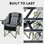 Oversized Camping Chair for Large Adults Heavy Duty 400 lbs Capacity, Comfortable Padded Folding Lawn Chair with Back & Headrest Support and Cup Holder, Portable Outdoor Chair with Carry Bag