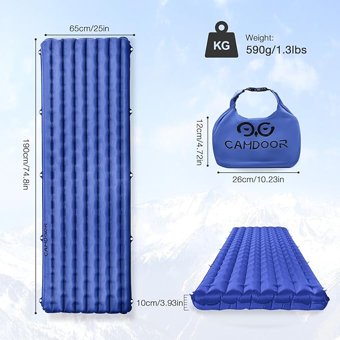 Inflating Sleeping Pads, Ultralight Sleeping Pad Insulated - Camping Mattress for Backpacking, Hiking with Bag, Compact Sleeping Mat for Camping