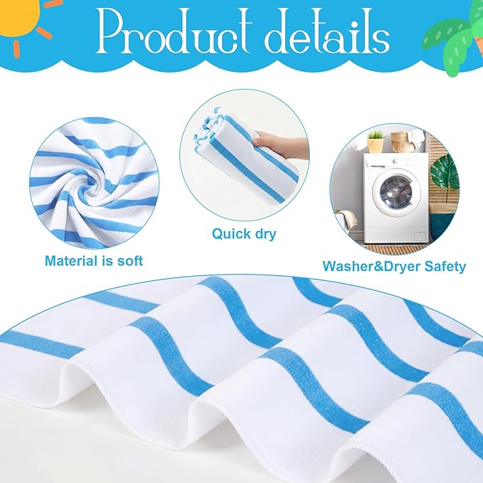 EBOOT 10 Pack Oversized Beach Towel Set Extra Large Pool Towels Microfiber Quick Dry Swim Blanket for Adult Women Men Face Hand Body Bath Travel Pool(Mixed Color,28 x 59 Inch,Classic Stripe)