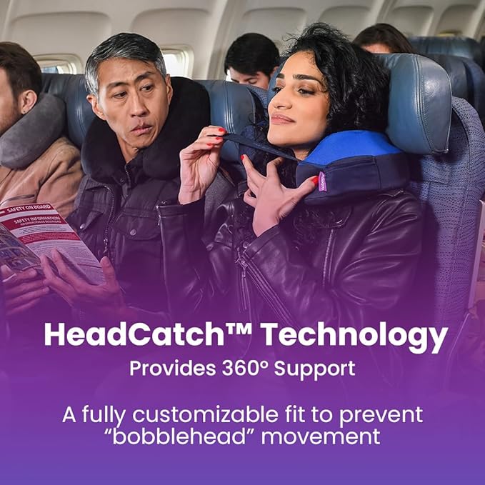 Cabeau Travel Neck Pillows for Airplanes – The Neck’s Evolution, TNE S3 – Supportive Memory Foam Design for Long Haul Flights – Attachable Seat Straps and 360° Support (Sydney Blue)