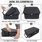 Extra Large Compression Packing Cubes for Travel Essentials, 2 Set Expandable Travel Cubes for Packing Compression Bags Luggage Suitcase Organizer, Black