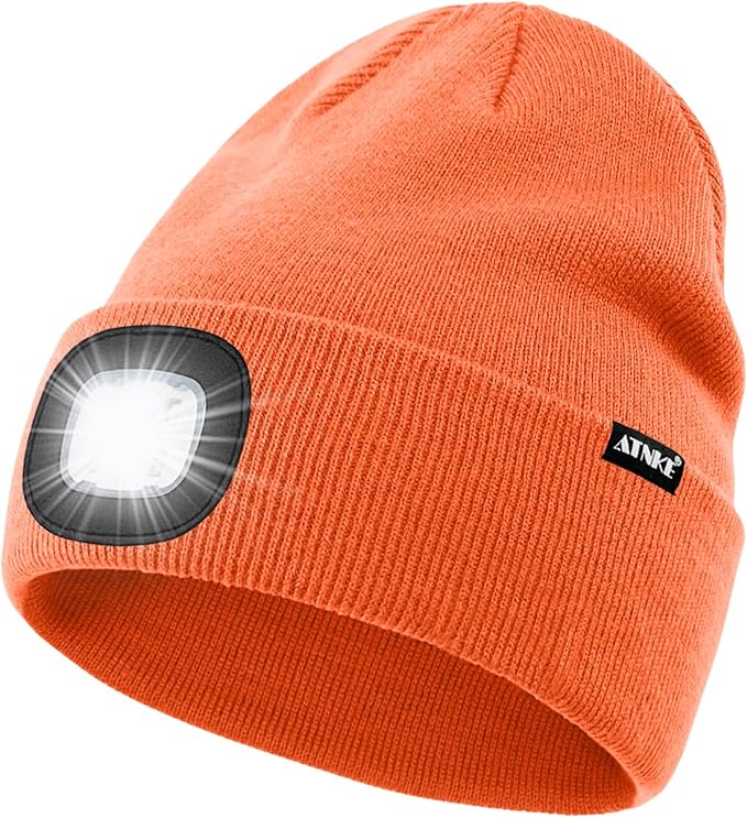 ATNKE LED Lighted Beanie Hat,USB Rechargeable 4 LED Running Headlamp Bright Cap with The Light Gifts for Men and Women