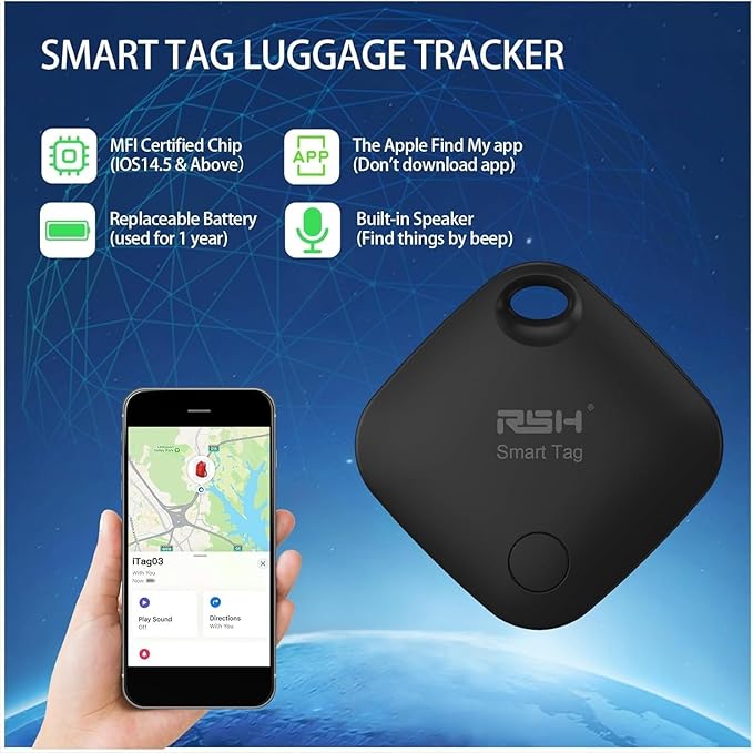 Air Tracker Tag 4 Pack Bluetooth Luggage Tracker Tag Locator Works with Apple Find My,Smart Tracker for Suitcase, Bag, Backpack, Wallet,Replaceable Battery Smart tag Finder-2pack