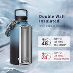 Trebo Water Bottle 64oz with Paracord Handle, Half Gallon Large Vacuum Double Wall Stainless Steel Insulated Water Jug with Holder Strap Straw Spout Lids, Leakproof Keep Cold & Hot, Indigo/Black