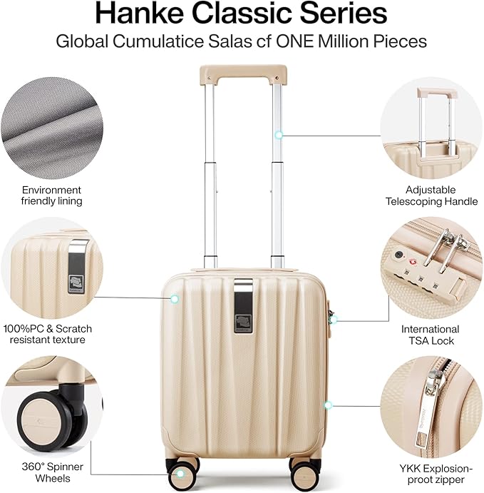Hanke 14 Inch Underseat Carry On Luggage with Wheels Hard Shell Suitcases Carry On Bag Lightweight Small Mini Suitcase Travel Luggage for Travel Christmas Gifts for Birthday（Cuba Sand）