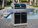 Kenmore 4-Burner BBQ Gas Grill with Searing Side Burner, Propane Grill, 52,000 BTUs, Warming Rack, Electronic Ignition & Cast Iron Cooking Grates, Black/Stainless Steel + Bonus Cover