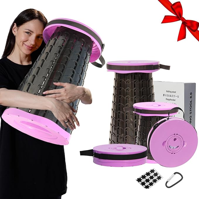 ALEVMOOM Upgraded 19.7" Portable Collapsible Folding Stool Retractable Telescoping Foldable Stool for Adults Heavy Duty Camping Sturdy with Max Load Capacity 1000lbs for Outdoor Fishing Hiking BBQ