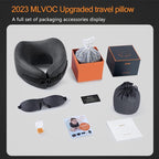 MLVOC Travel Pillow Memory Foam Neck Pillow, Adjustable Comfort Breathable Cover, Airplane Travel Set with 3D Sleep mask, Earplugs Box, for Airplane, Car, Office, Home (Full Black)