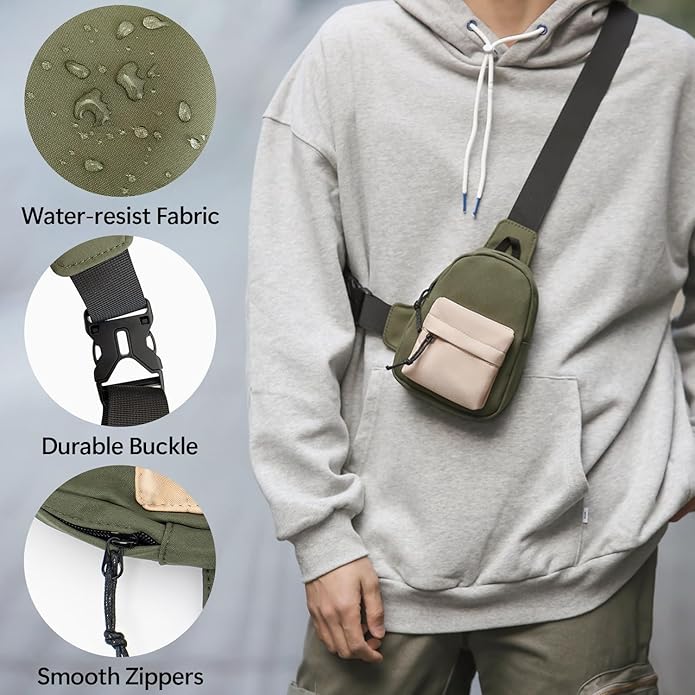 Peicees Small Crossbody Bag Purse For Men Womens Mini Sling Bag Chest Backpack Phone Holder Water-Resistant