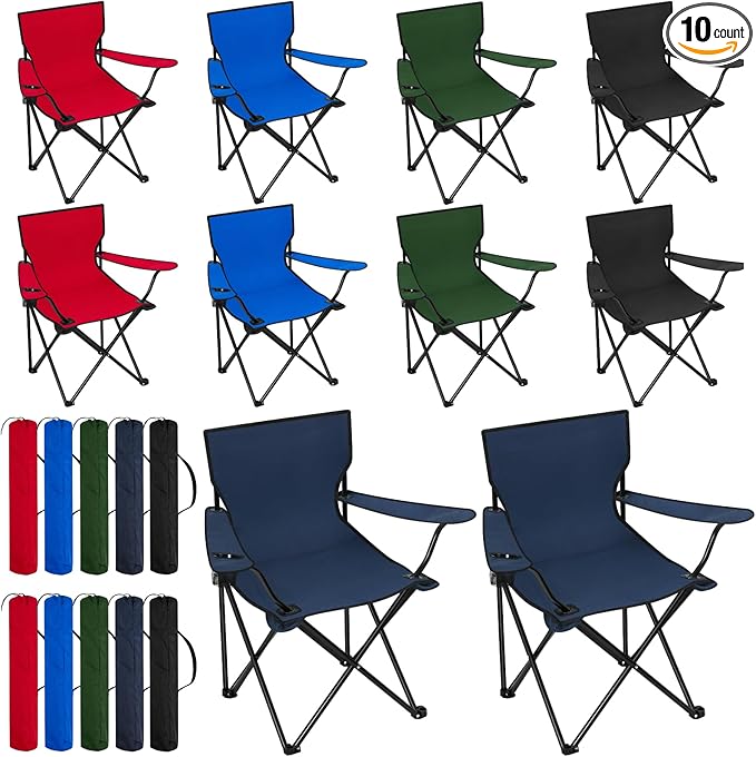 Huwena 10 Pack Folding Camping Chairs Bulk with Cupholder Carry Bags Lightweight Camp Chairs Collapsible Portable Outdoor Lawn Chair for Picnic, Beach, Outside