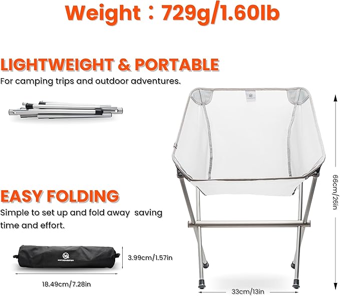 Ultralight Camping Chair, Portable Folding Backpacking Chair with FUll Aluminum Frame, Breathable Mesh, Compact Travel Hiking Chair, Heavy Duty 330 lbs Outdoor Folding Chair with Carry Bag