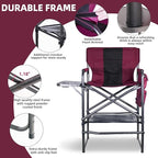 30" Tall Directors Chair with Side Table, 400LBS Bar Height Folding Camping Chair for Makeup Artists, Outdoor Events, Portable Foldable Chair with Cup Holder & footrest - Wine Red/Black