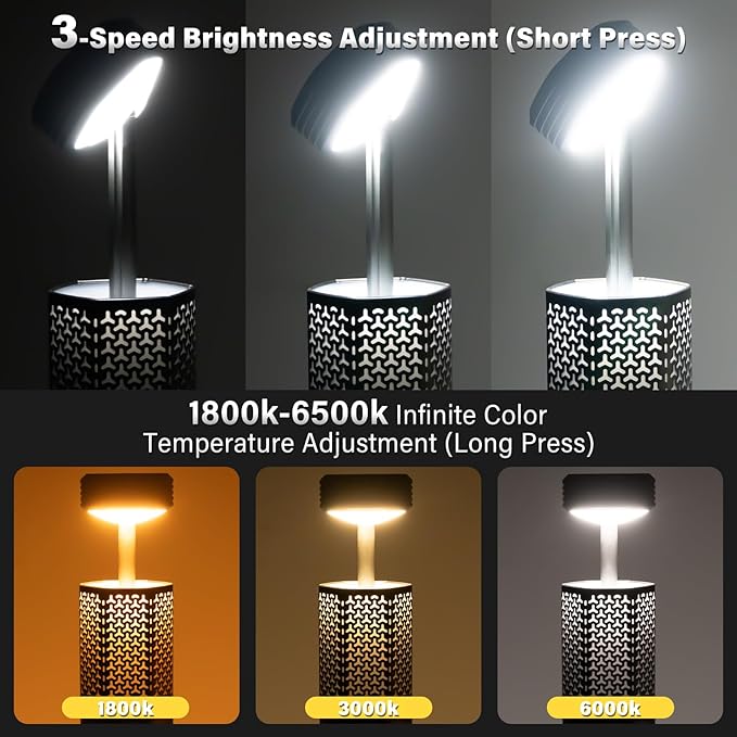 Telescopic Camping Light - 10500mAh Rechargeable Camping Lantern with Storage Bag, Portable Magnetic Camping Lamp, Waterproof Camp Light Outdoor Emergency Lights for Home Power Outage, Hiking -Black