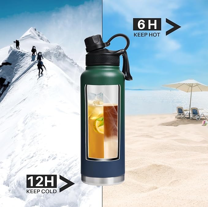 Wide Mouth Water Bottle with Straw Lid Dustproof, 24/32/40/64 Oz Hydro Vacuum Insulated Flask, Dishwasher Safe Stainless Steel Water bottle, Keep Cold 24 Hour/Hot 12 Hour-40 Oz Night Blue