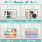 Wedama TSA Approved Toiletry Bag, 3 Pack Clear Makeup Bags with Handles, Quart Size PVC Clear Cosmetic Bags for Women and Men, Carry on Airport Airline Compliant Bag, Cyan Green