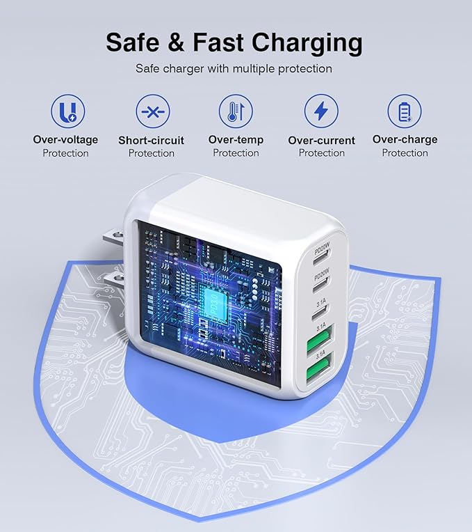 50W USB C Wall Charger Block, 2Pack 5-Port C Charger Fast Charging Block Dual PD Power Adapter&QC 3.0 Wall Plug Multiport Type C Charging Cube Brick for iPhone 16/15/14/13/12 Pro Max, iPad,Samsung