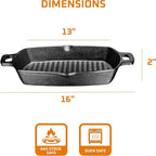 Bruntmor 13 Inch Cast Iron Pan Griddle - Pre-Seasoned Cast Iron Grill Pan for Stove Top and Outdoor Cooking - No Stick Grilling Pan with Ridges for Meats, Steaks and Vegetables - Induction Compatible