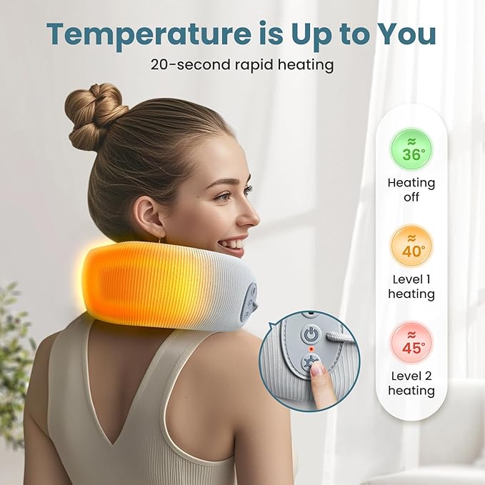 Medicane Neck Travel Pillow with Massage, Shiatsu Massager Cervical Pillows with Heat & Vibration, Ergonomic Memory Foam Comfortable Eye Mask, Perfect for Airplane, Car, Office, Home Use, Pain Relief