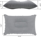 2 Pack Ultralight Inflatable Pillow Small Squared Flocked Fabric Air Pillow for Beach Hiking,Camping,Traveling,Napping,Desk Rest,Neck &Lumbar Support(Gray)
