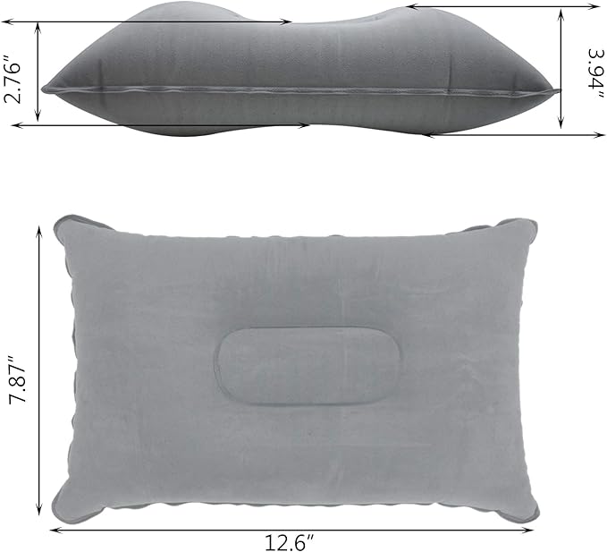 2 Pack Ultralight Inflatable Pillow Small Squared Flocked Fabric Air Pillow for Beach Hiking,Camping,Traveling,Napping,Desk Rest,Neck &Lumbar Support(Gray)