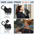 Insulated Water Bottle 64 oz, Half Gallon Water Jug Cold 48H, BPA Free Stainless Steel Bottles with Straw/Chug 2-in-1 Lid, Bag, Paracord Handle, Silicone Boot, Sports Gym School Metal Flask