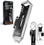 Small Multitool Wrench 9 in 1 Pocket Adjustable Wrench for Screw with Mini Pry Bar Nail Puller Keychain Tool Caliper Measuring Ruler Glass Breaker EDC Gadget Survival Gear for Men Cycling Hiking