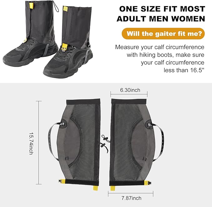 Waterproof Trail Gators for Hiking Boots Adjustable Ankle Leg Gaiters for Men Women Shoe Gaiters Snow Boot Covers Snowshoeing