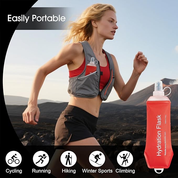 WILDREEDS 500ml Soft Flask, TPU Collapsible Soft Water Bottle for Hydration Pack, Running Vest, Folding Water Bottle for Hiking Cycling Climbing-1Pcs, Red