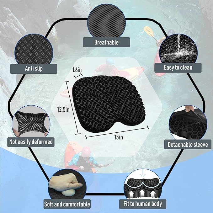 NEW-Vi Deluxe Kayak Seat with Gel Cushion & Storage Bag - Padded Ergonomic Backrest for Kayak, Canoe, SUP, Fishing Boat - Anti-Slip & Waterproof