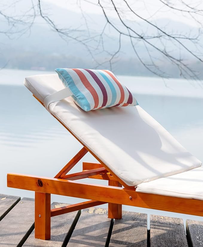 Outdoor Beach Chair Head Resting Pillow, Pool Lounge Chair Pillows with Insert and Adjustable Elastic Stripe for Recliner Sunbrella Neck Attachment, 2 Pack Size 11”*16” Strip II Red