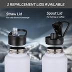 HASLE OUTFITTERS 32 oz Insulated Water Bottle Stainless Steel Double Walled Vacuum Sports Water Bottle with 2 Lids (Straw and Spout Lid) for Gym Camping Hiking(White,4)