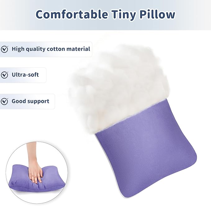 Pro Goleem Small Pillow 11’’x6’’x2.5’’ for Camping and Traveling with Name Tag Mini Tiny Pillow for Toddler Sleeping and Chair Car Air Nap Neck Lumbar Knee Rest Pillows, Lavender