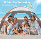 NXONE Beach Tent Sun Shade Shelter for 3/4/6 Person Person with UV Protection, Extended Floor, 3 Mesh Roll Up Windows & 8.0/8.5mm Fiberglass Rods丨Carry Bag Included