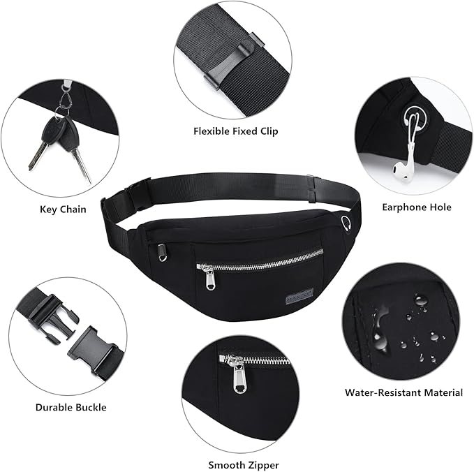 MAXTOP Large Crossbody Fanny Pack with 4-Zipper Pockets,Gifts for Enjoy Sports Festival Workout Traveling Running Casual Hands-Free Wallets Waist Pack Phone Bag Carrying All Phones
