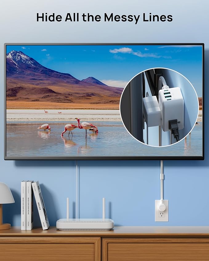 TROND Electrical Outlet Extender 360° Rotating Plug with 20W USB C, 18in Short Extension Cord, Wall Plug Adapter with 3 AC Outlets, Access Hard-to-Reach Outlets Use Behind Couches, Desk, White