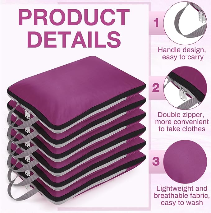 Hosuly 6 Pcs Large Compression Packing Cube Bag Travel Expandable Space Saving Organizers for Luggage Storage(Purple,17.3 x 12.6'')