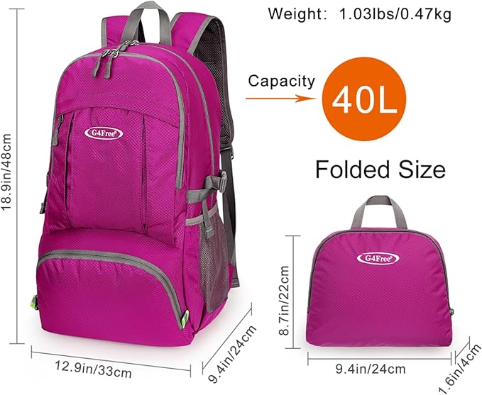 G4Free 40L Lightweight Packable Hiking Backpack, Waterproof Travel Daypack