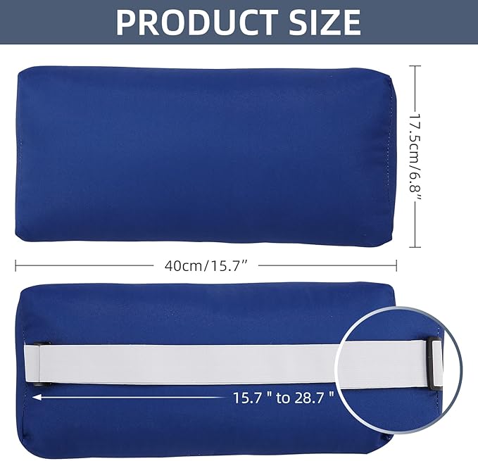 2 Pcs Outdoor Chaise Pillows, Headrest Pillow for Patio Chaise Lounge Chair with Adjustable Elastic Stripe Head Resting Pillows for Recliner Office Chair, Dark Blue