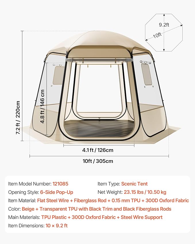 VEVOR Pop up Sports Tent, 8 Sizes Optional Clear Bubble Tent for 1-6 Person, Waterproof Outdoor Pod with Floor Mat & Top Cover, Garden Igloo Dome Tents Camping Shelter for Sports Watching