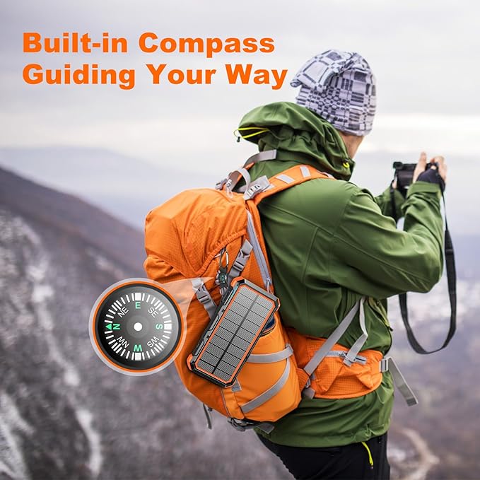 Solar Charger Power Bank 49800mAh Wireless Charger QC 3.0 Fast Charging Power Bank 8 Outputs 4 Inputs Solar Portable Charger Compatible with All Mobile Devices,SOS/Strobe/Strong Flashlights (orange)