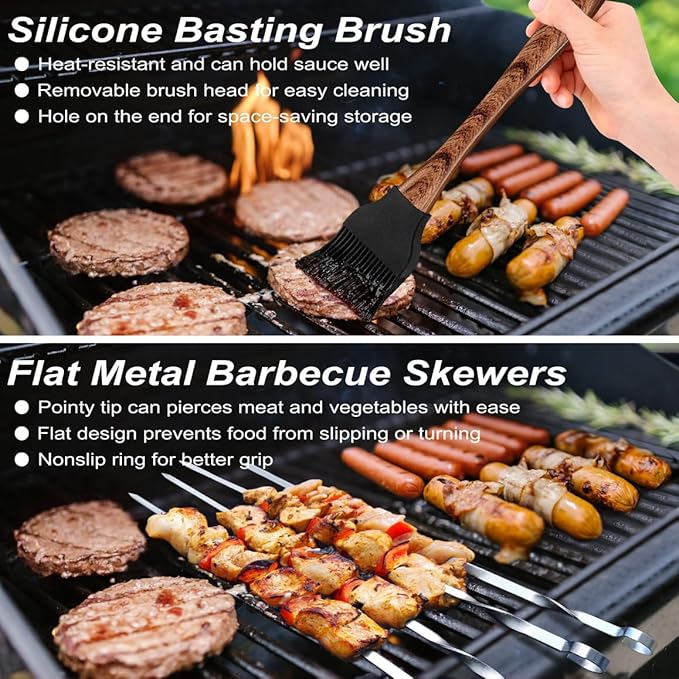 POLIGO 22PCS Heavy Duty BBQ Grill Accessories Set, Non-Slip Grill Tools for Outdoor Grill Set Thicker Stainless Steel Grill Utensils Set, Deluxe Grilling Tools Set in Aluminum Case Ideal Gifts for Men