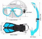 Kids Mask Fins Snorkel Set Snorkeling Packages, with Diving Mask, Snorkel, Adjustable Swim Fins, Mesh Bag, Anti-Fog Anti-Leak Snorkeling Gear for Kids for Snorkeling Swimming Diving