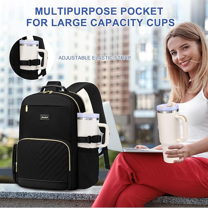 Focdod Laptop Backpack for Women Bookbag: 18 inch Work Backpacks with Pouch Pocket for Large Capacity Cup & USB Charger College Book Bag Travel Business Nurse Teacher Bookbags Anti-theft Back Pack