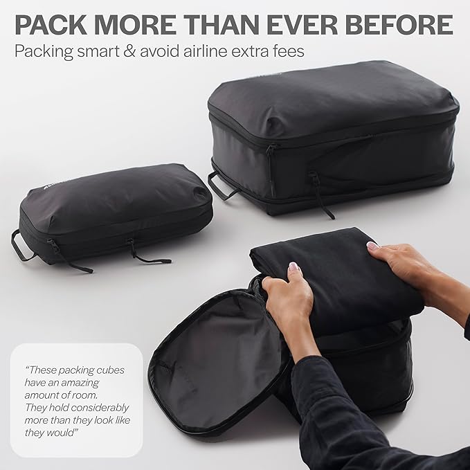Ultralight Compression Packing Cubes - Lightweight Travel Organizers for Suitcases and Luggage (6-Pack, Black)